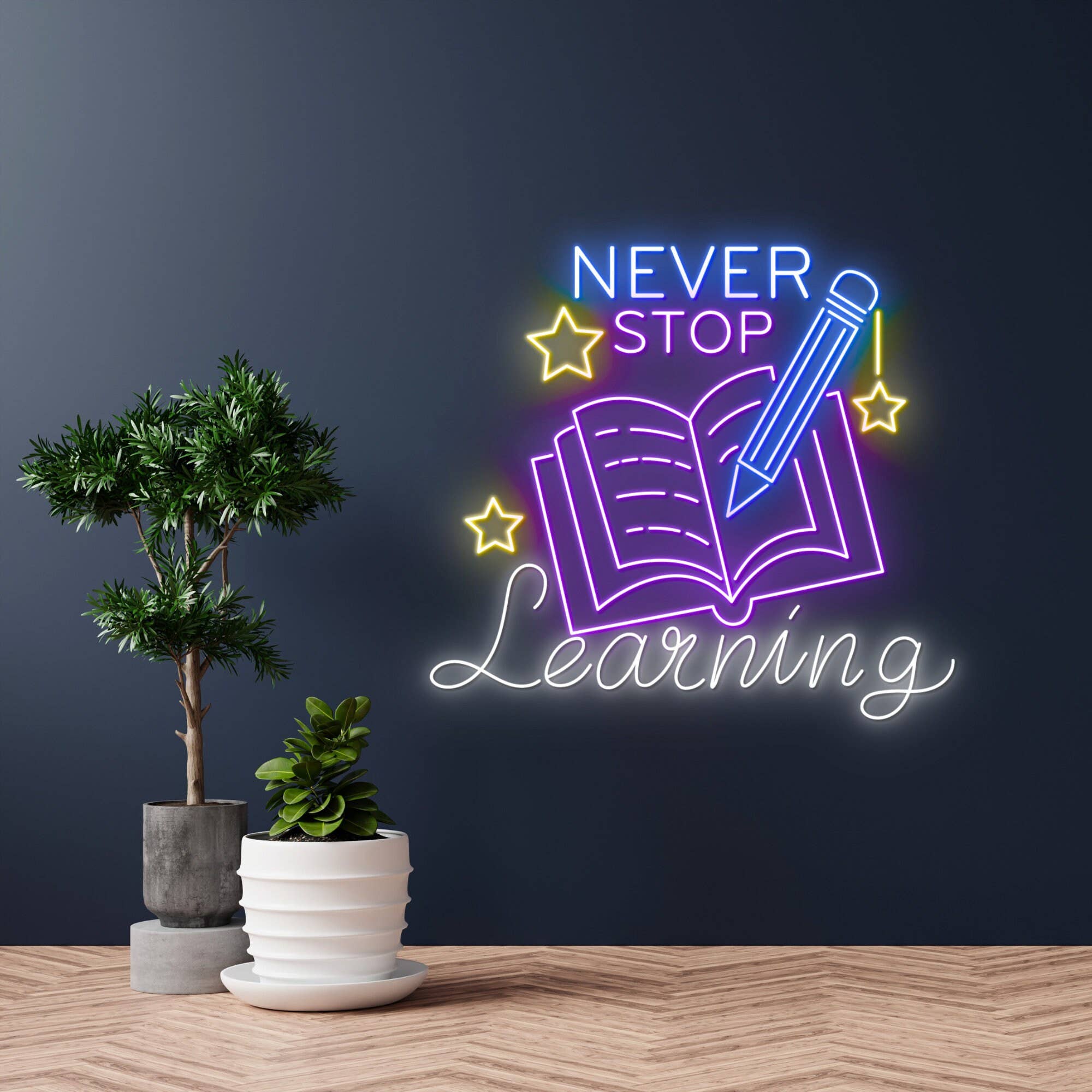 Never Stop Learning Neon Sign School Wall Art Decor