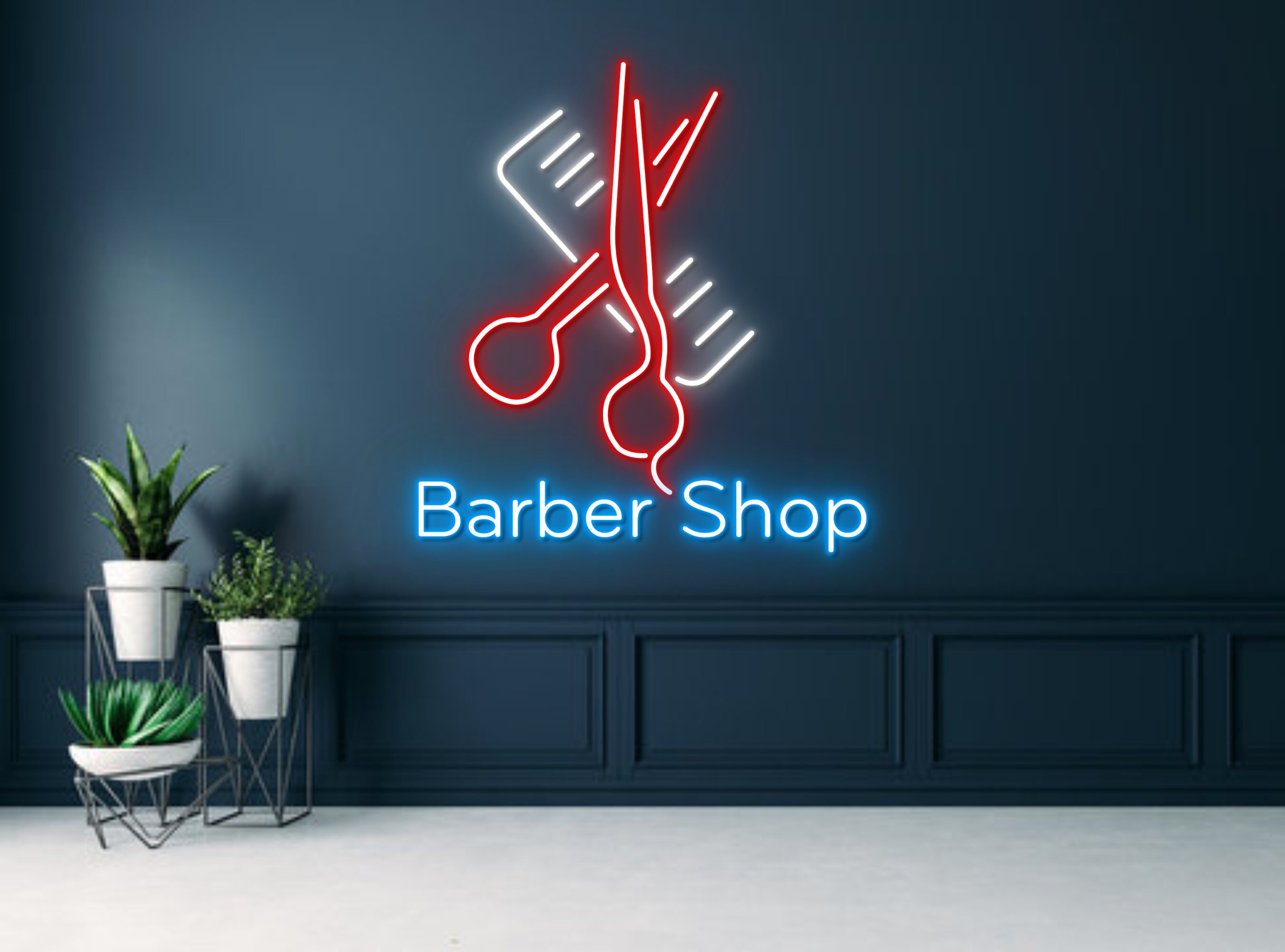 Comb and Scissors Barber Shop Neon Sign