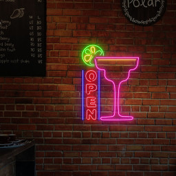 Bar Open Neon Sign Cocktails Line Art Wall Decor