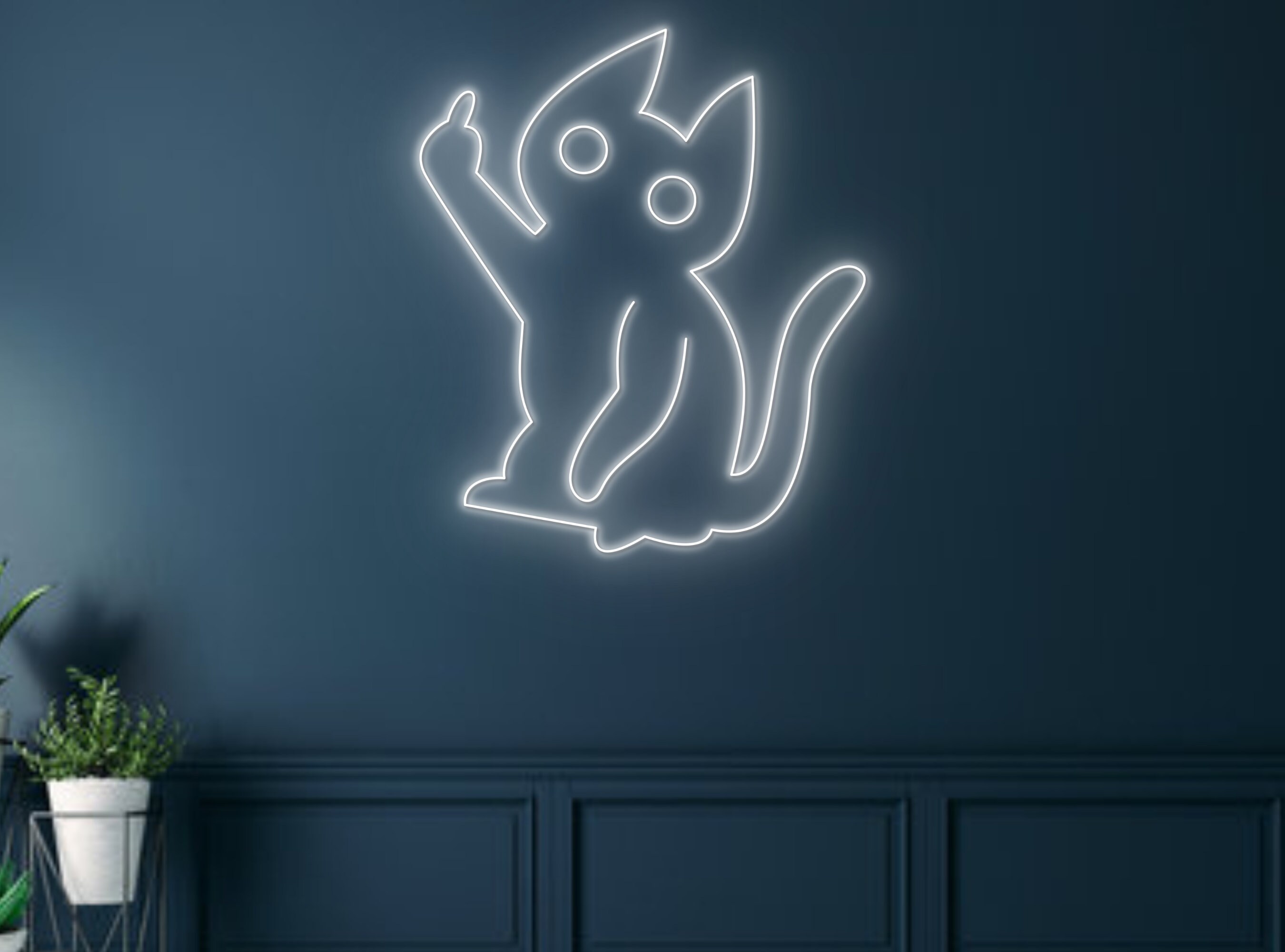 Middle Finger Chibi Cat Line Art Neon Sign
