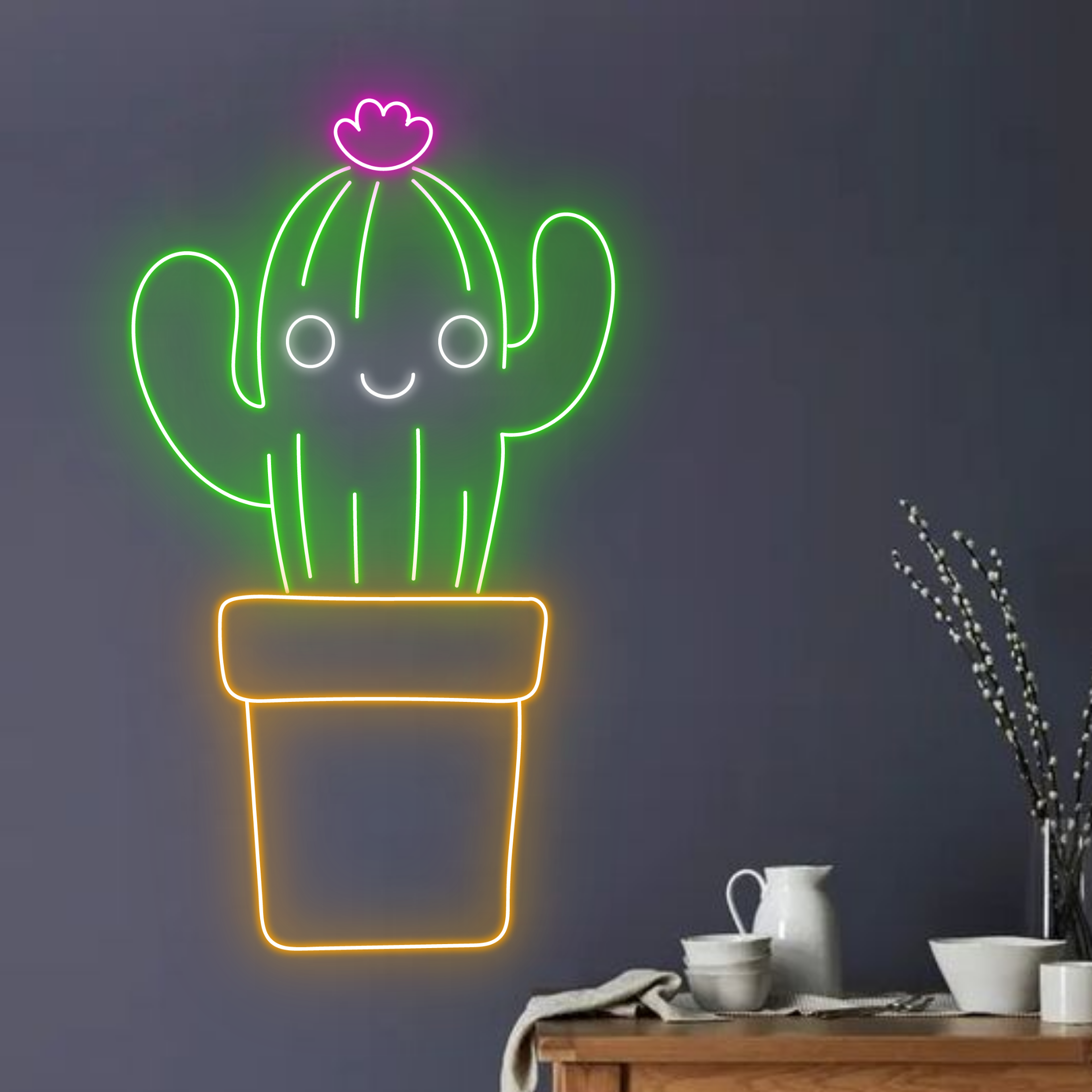 Succulent With Flower Neon Signs Plan Flower Shop Wall Decor