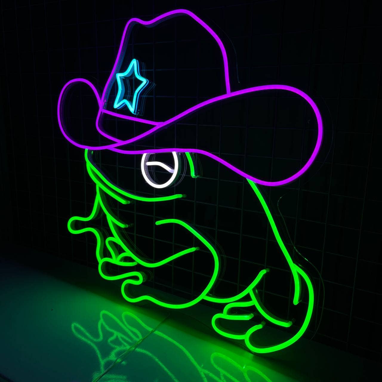 Frog Cowboy Hat Neon Sign Animal Wall Decor