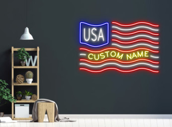 Custom Name US Flag Neon Sign