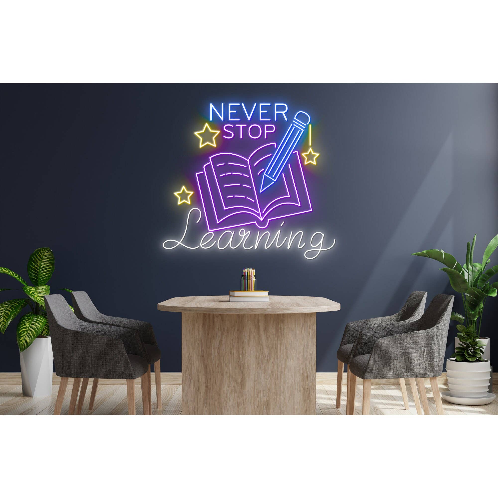 Never Stop Learning Neon Sign School Wall Art Decor