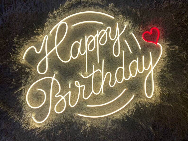 Happy Birthday Heart Neon Sign Birthday Party Decor