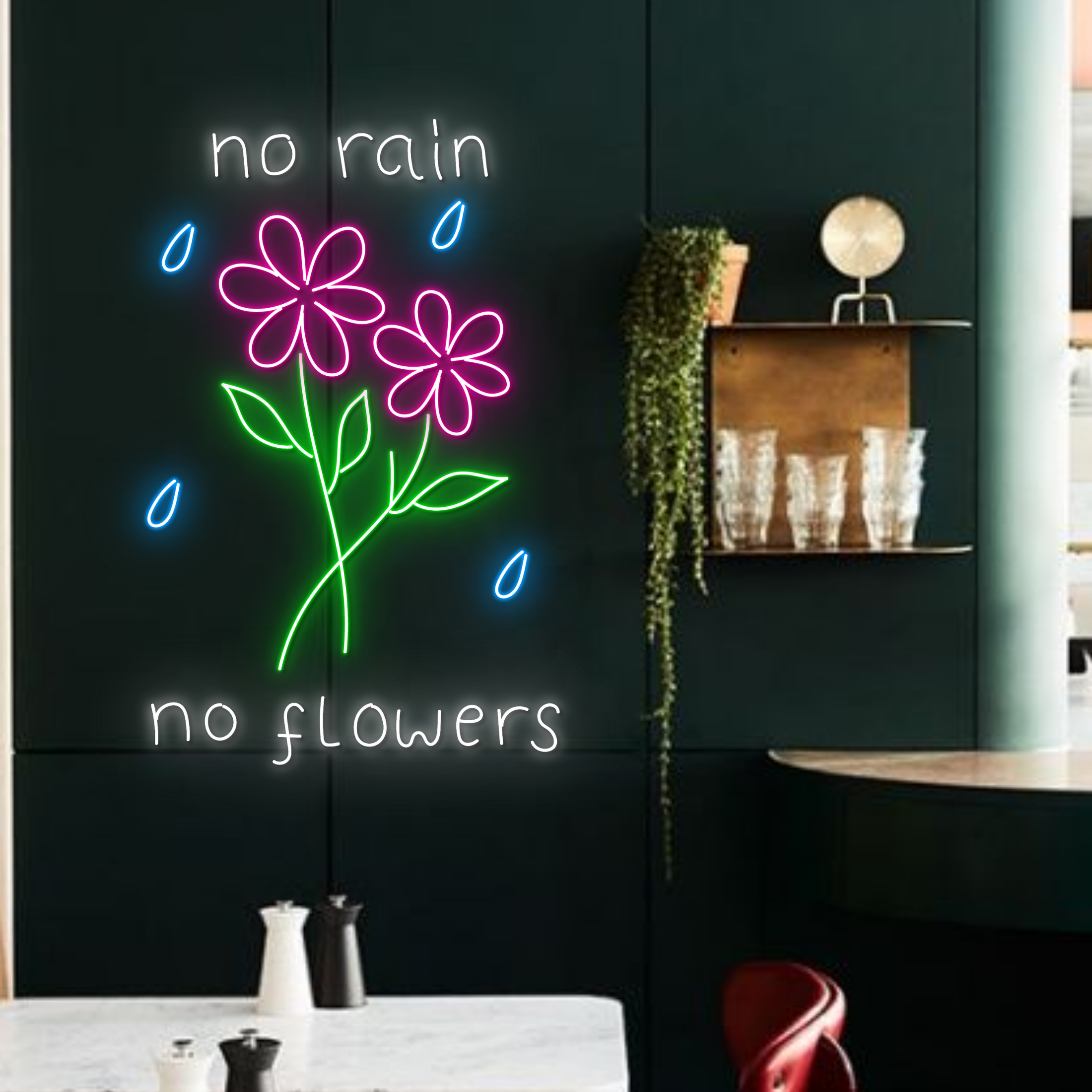 No Rain No Flowers Neon Signs Long-lasting Wall Art Decor