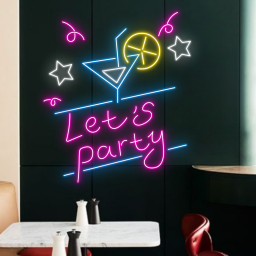 Let's Party Cocktail Neon Sign Bar Pub Pool Party Decor