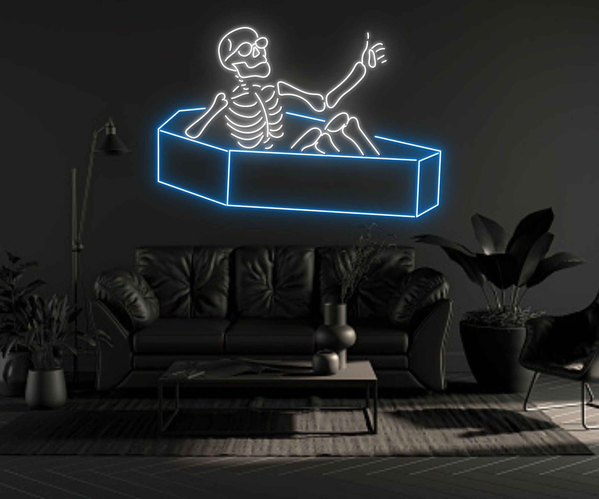 Cool Skull In Coffin Neon Sign