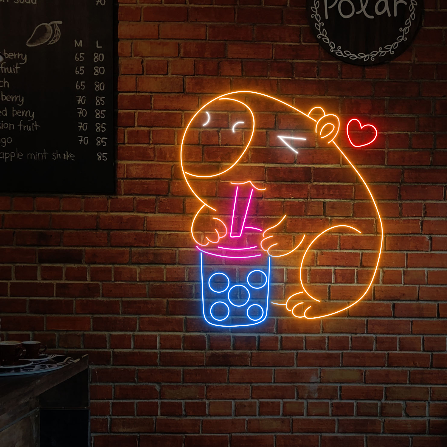 Capybara Drinking Boba Tea Neon Sign Cute Wall Decor