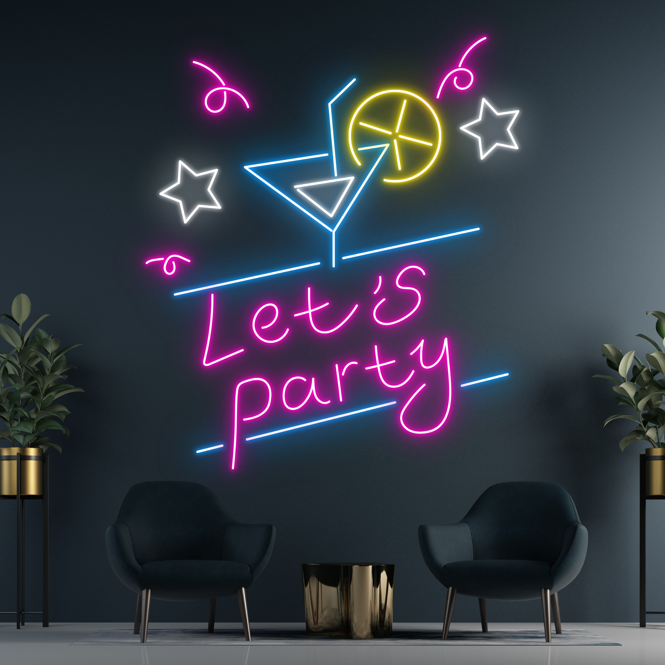 Let's Party Cocktail Neon Sign Bar Pub Pool Party Decor