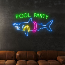 Pool Party With Shark Neon Sign Decor