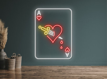 Ace Of Red Hearts Dagger Casino Cards Neon Sign