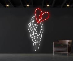 Skull Hold Break Heart Neon Sign Home Wall Art Decor