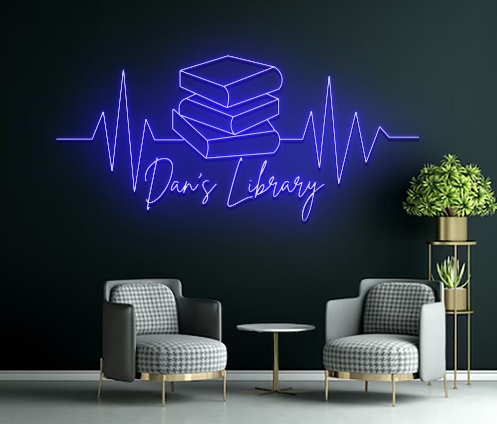 Custom Book Library Name Line Art Neon Sign