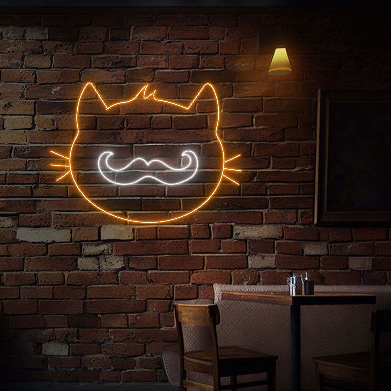 Mustache Cat Neon Sign Funny Cat Wall Art Decor