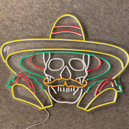 Skull and Tacos Neon Sign Tacos Restaurant Wall Signboard
