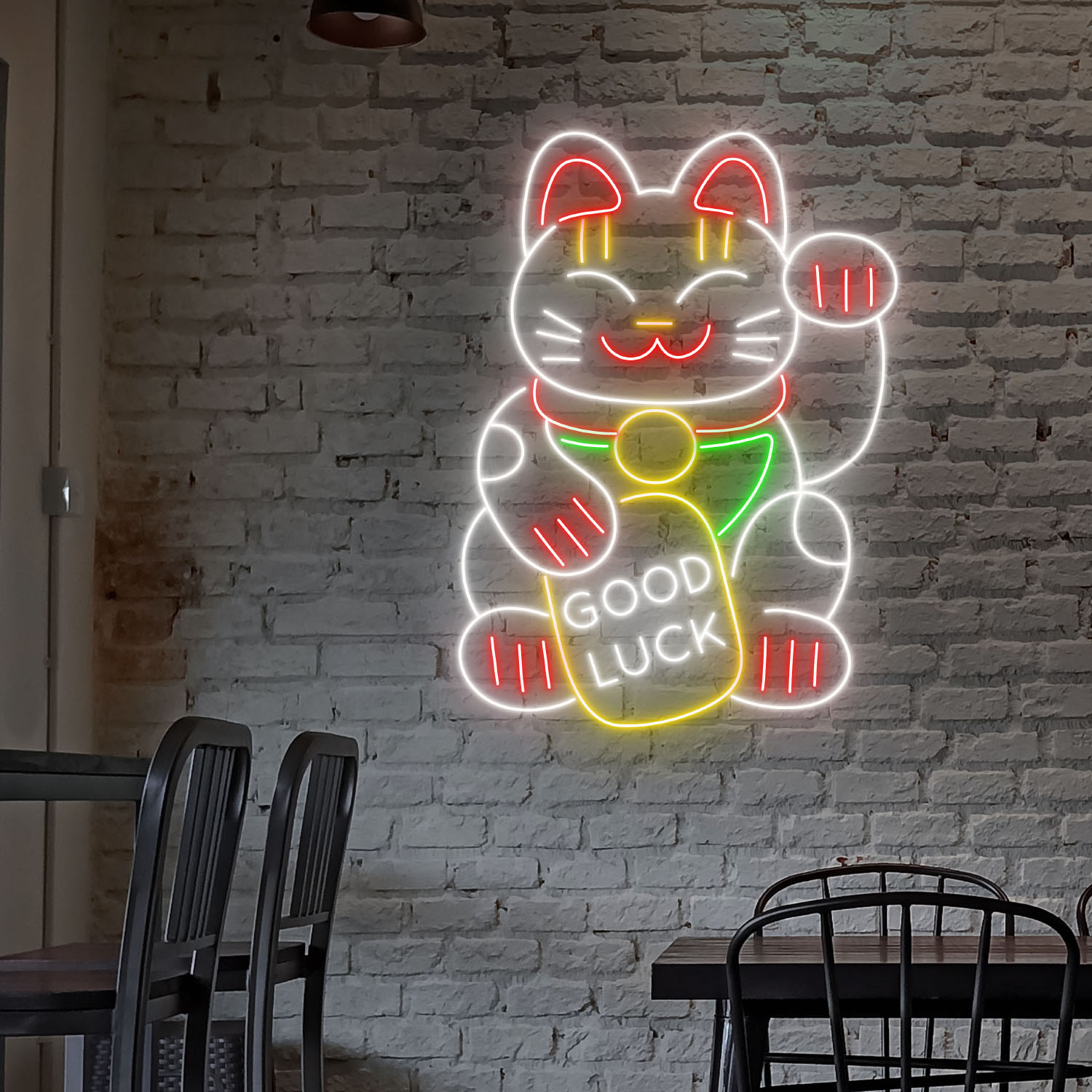 Lucky Cat Neon Sign Cute Wall Art Decor