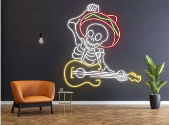 Skull Play The Guitar Neon Sign Halloween Gift Decor