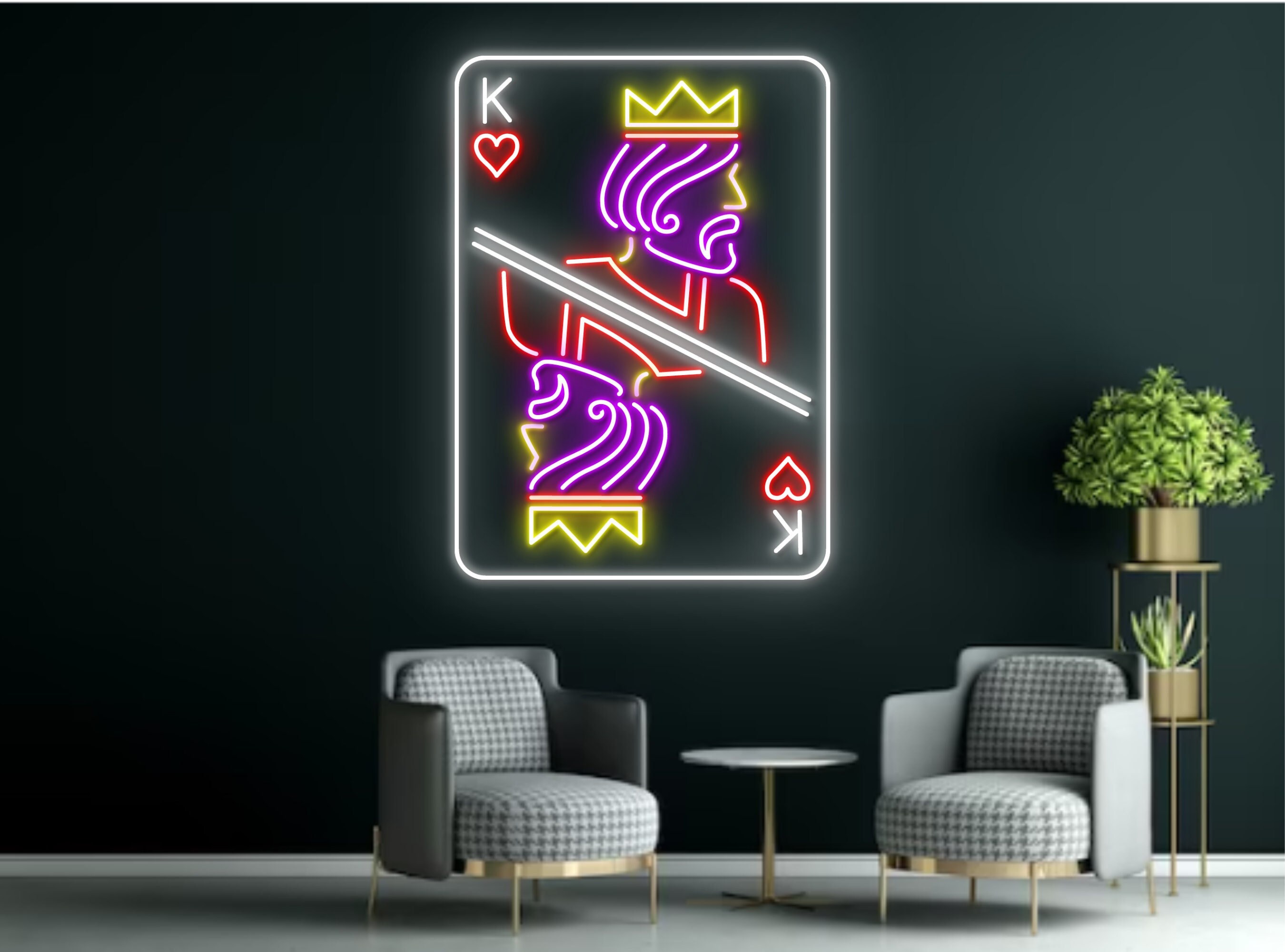 King of Hearts Dagger Casino Cards Neon Sign