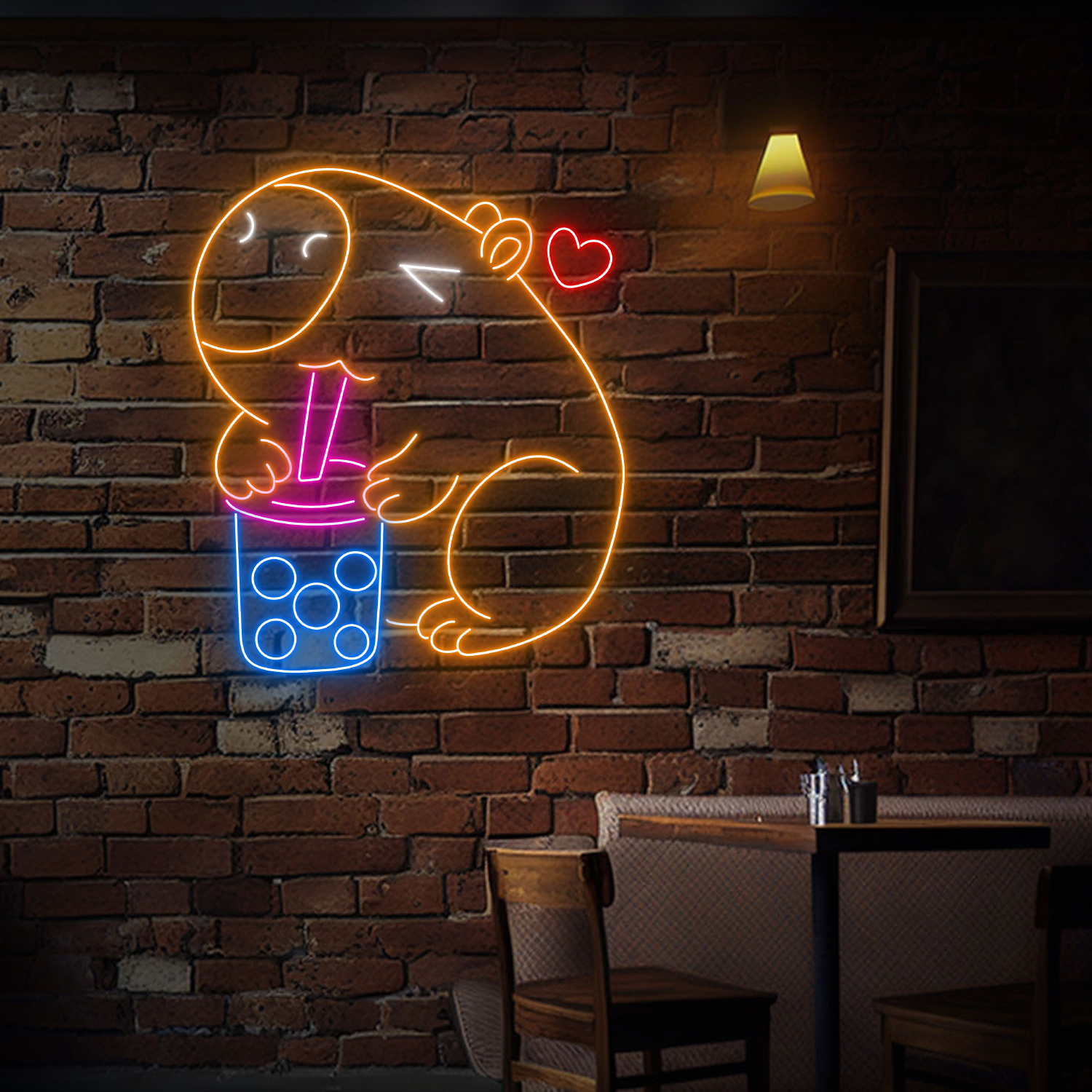 Capybara Drinking Boba Tea Neon Sign Cute Wall Decor