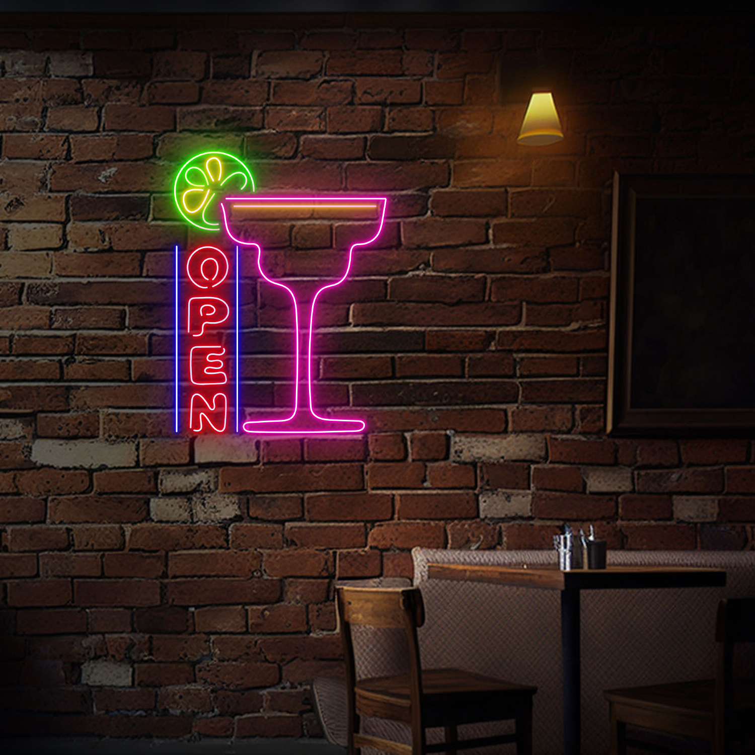 Bar Open Neon Sign Cocktails Line Art Wall Decor