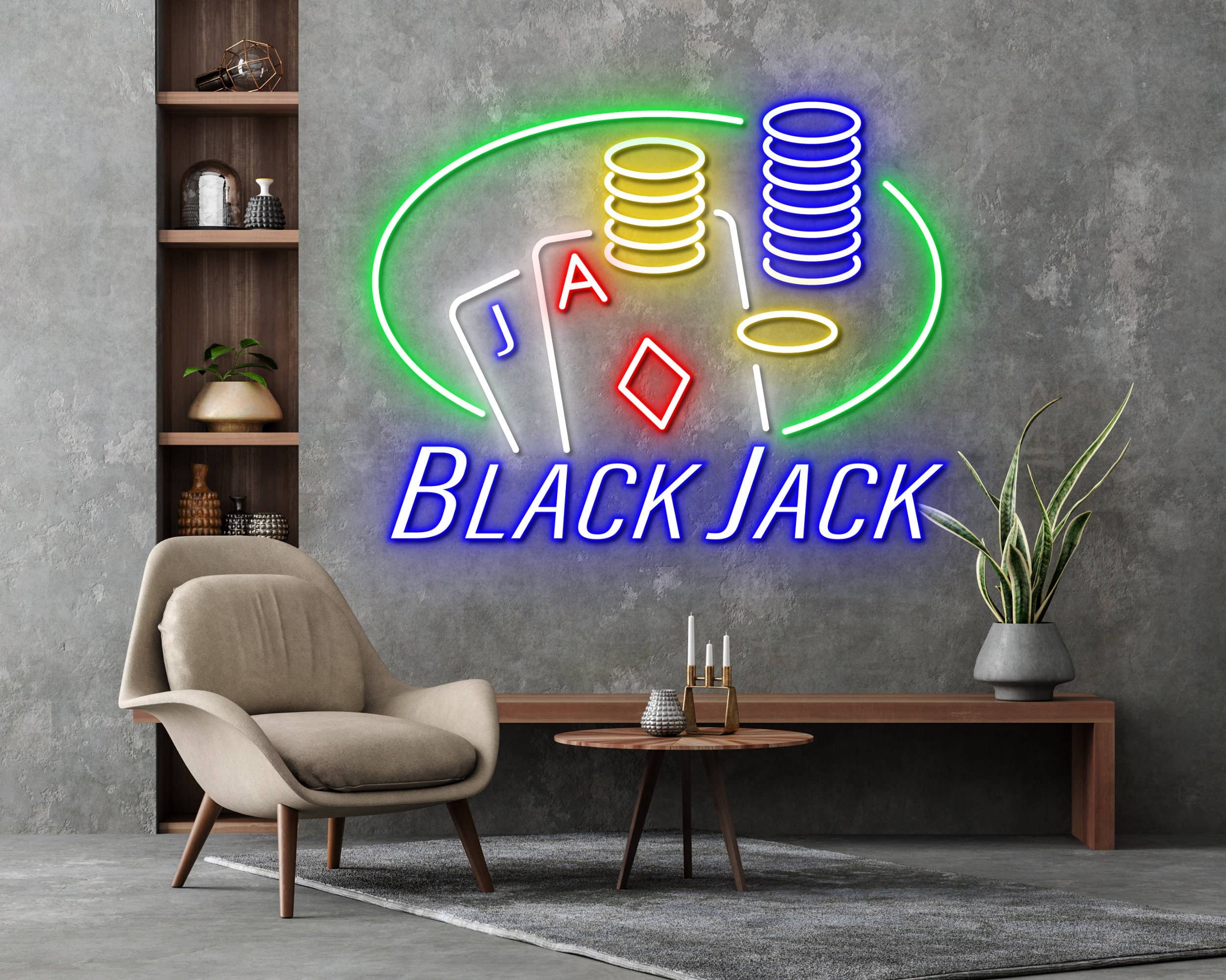 Blackjack Neon Sign Poker Club And Casino Decor