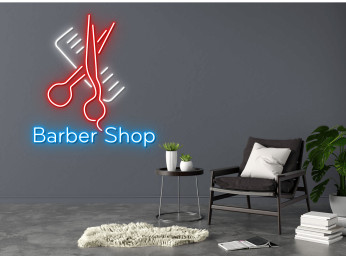 Comb and Scissors Barber Shop Neon Sign