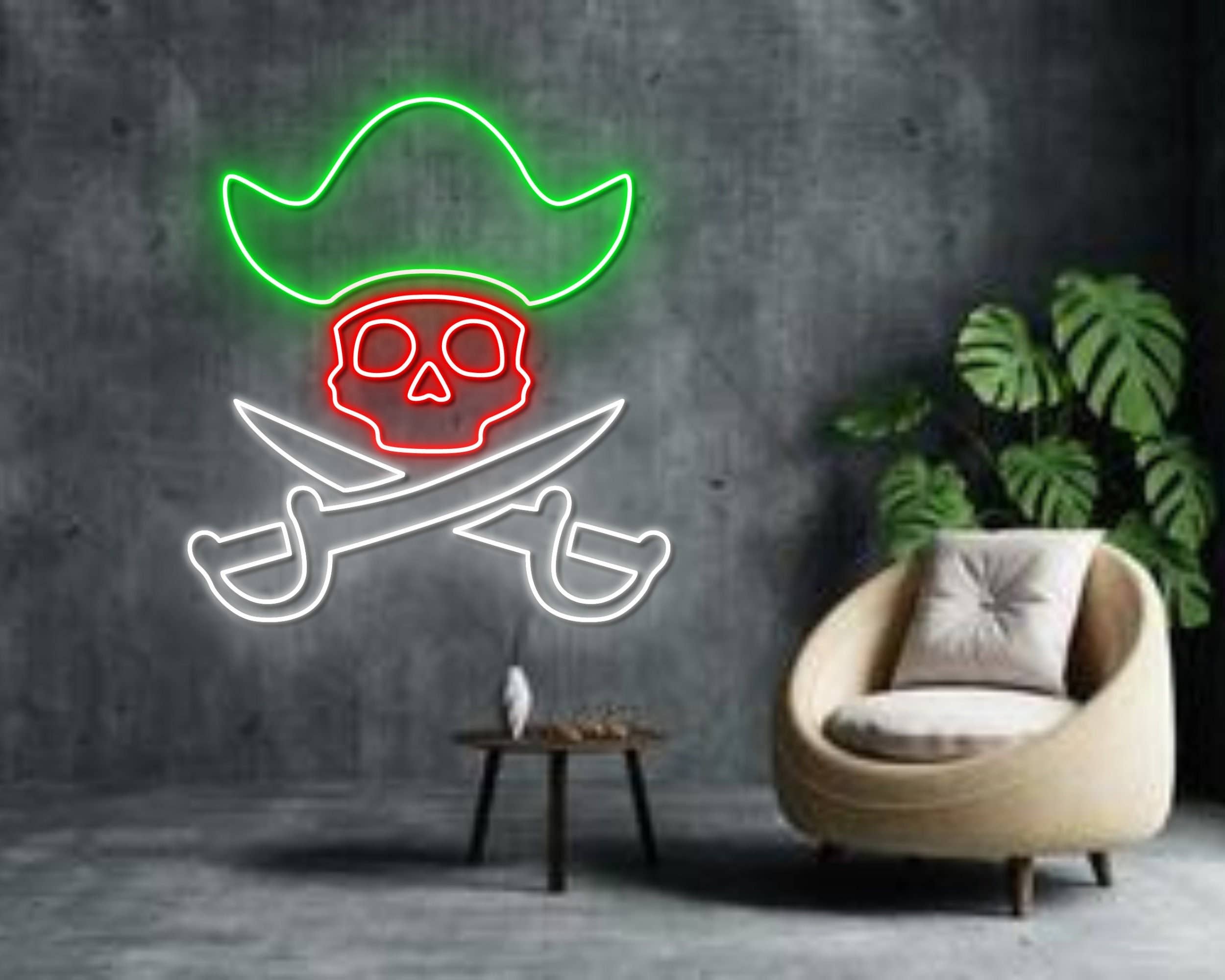 Head Skull Pirate Privateer Buccaneer Neon Led Sign