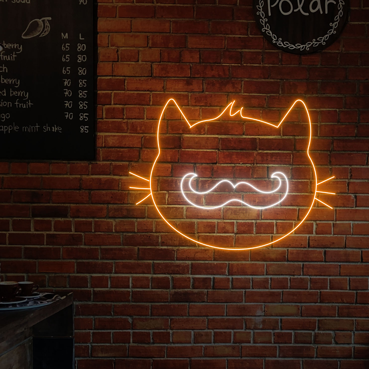 Mustache Cat Neon Sign Funny Cat Wall Art Decor