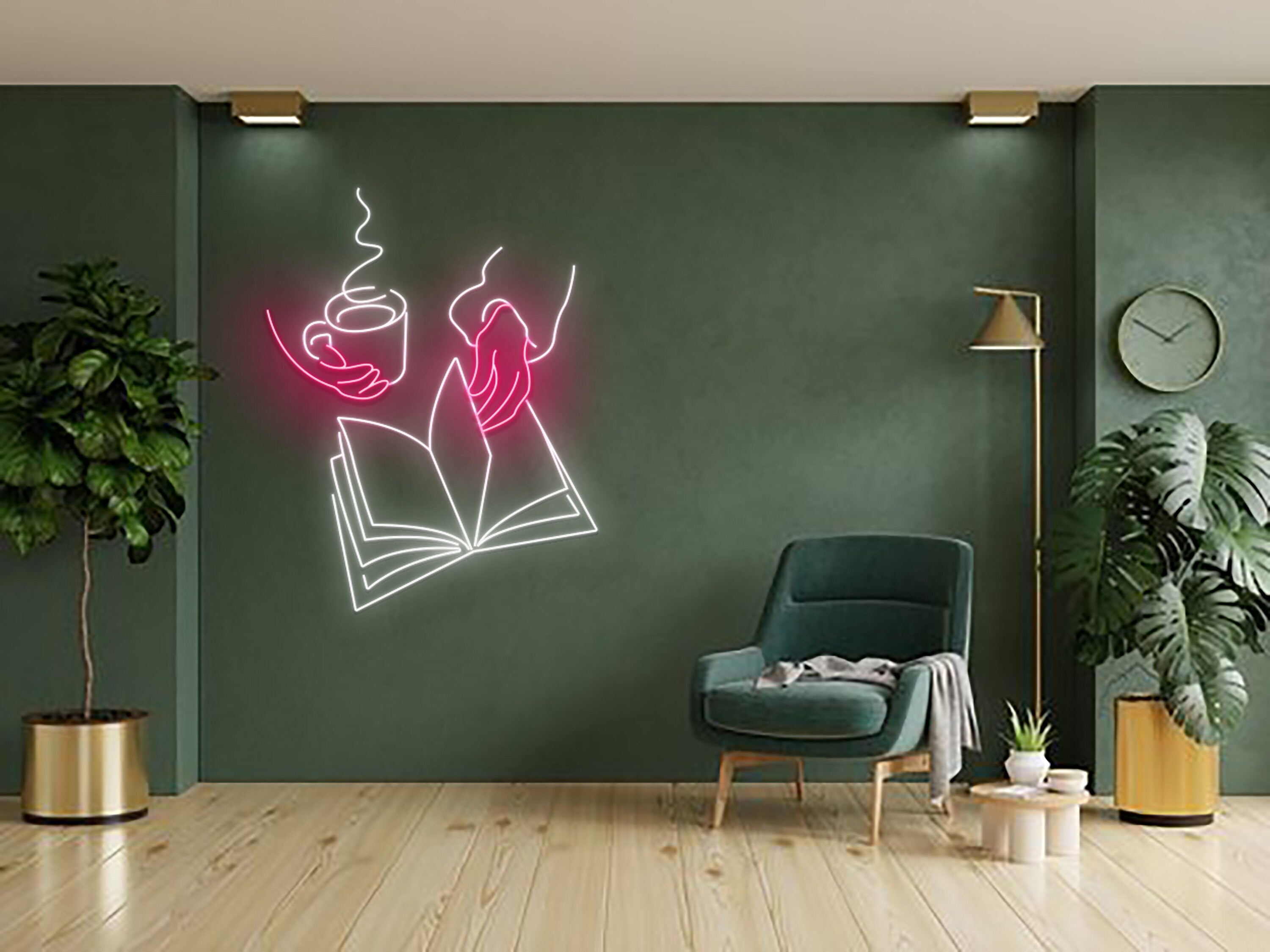 Man Reading Book And Coffee Neon Sign