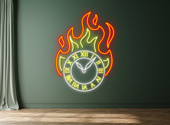 Burning Clock Neon Sign Clock Fire Art