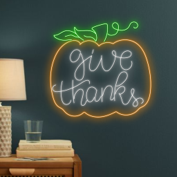 Give Thanks Pumpkin Neon Sign Thanksgiving Light Wall Decor