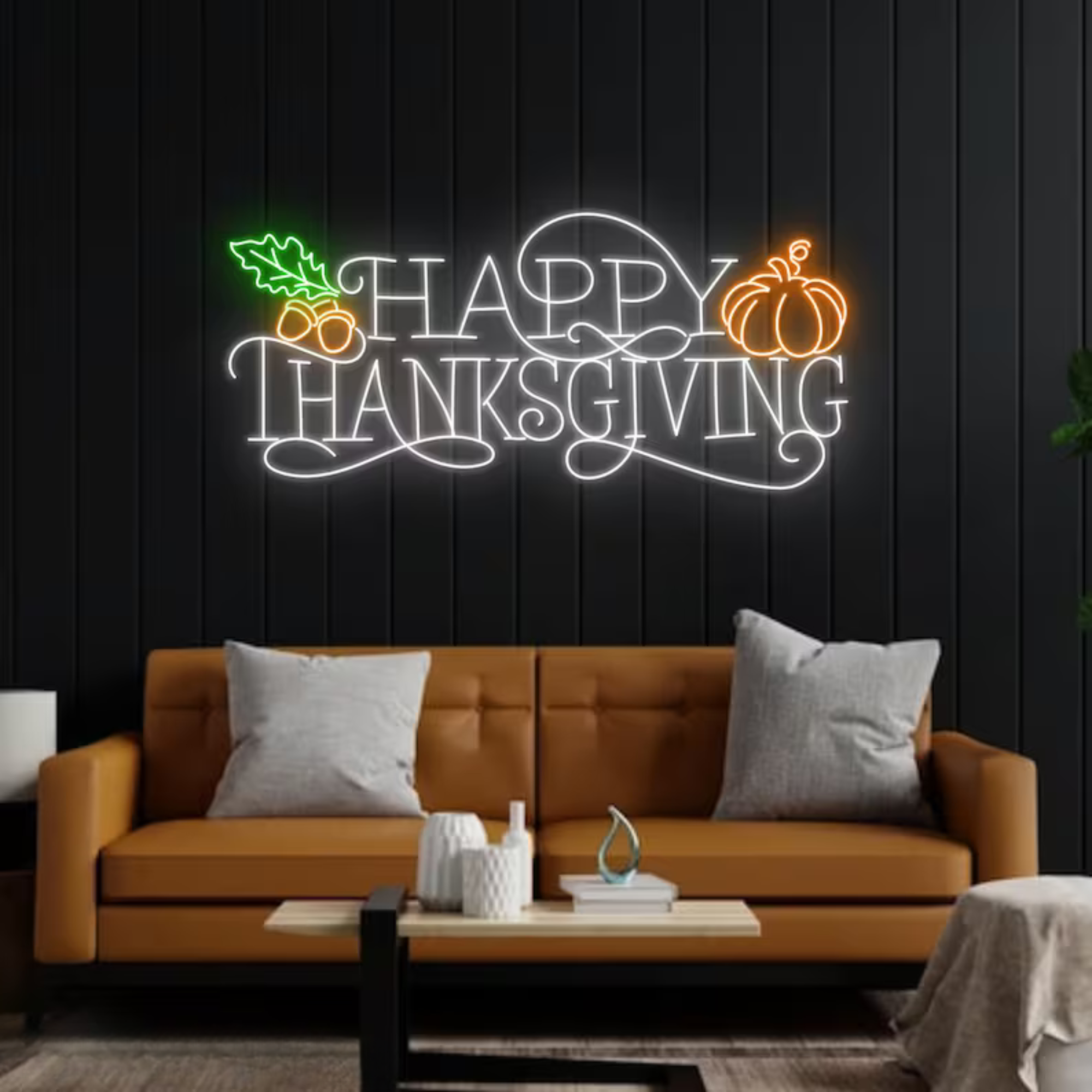 Happy Thanksgiving Neon Sign Thanksgiving Party Decor