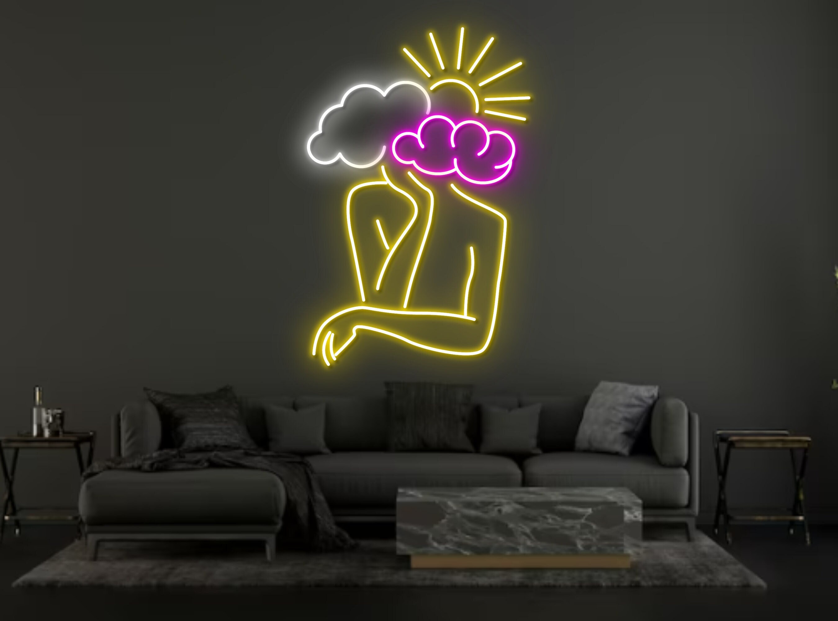 Weather Girl Woman Line Art Neon Signs