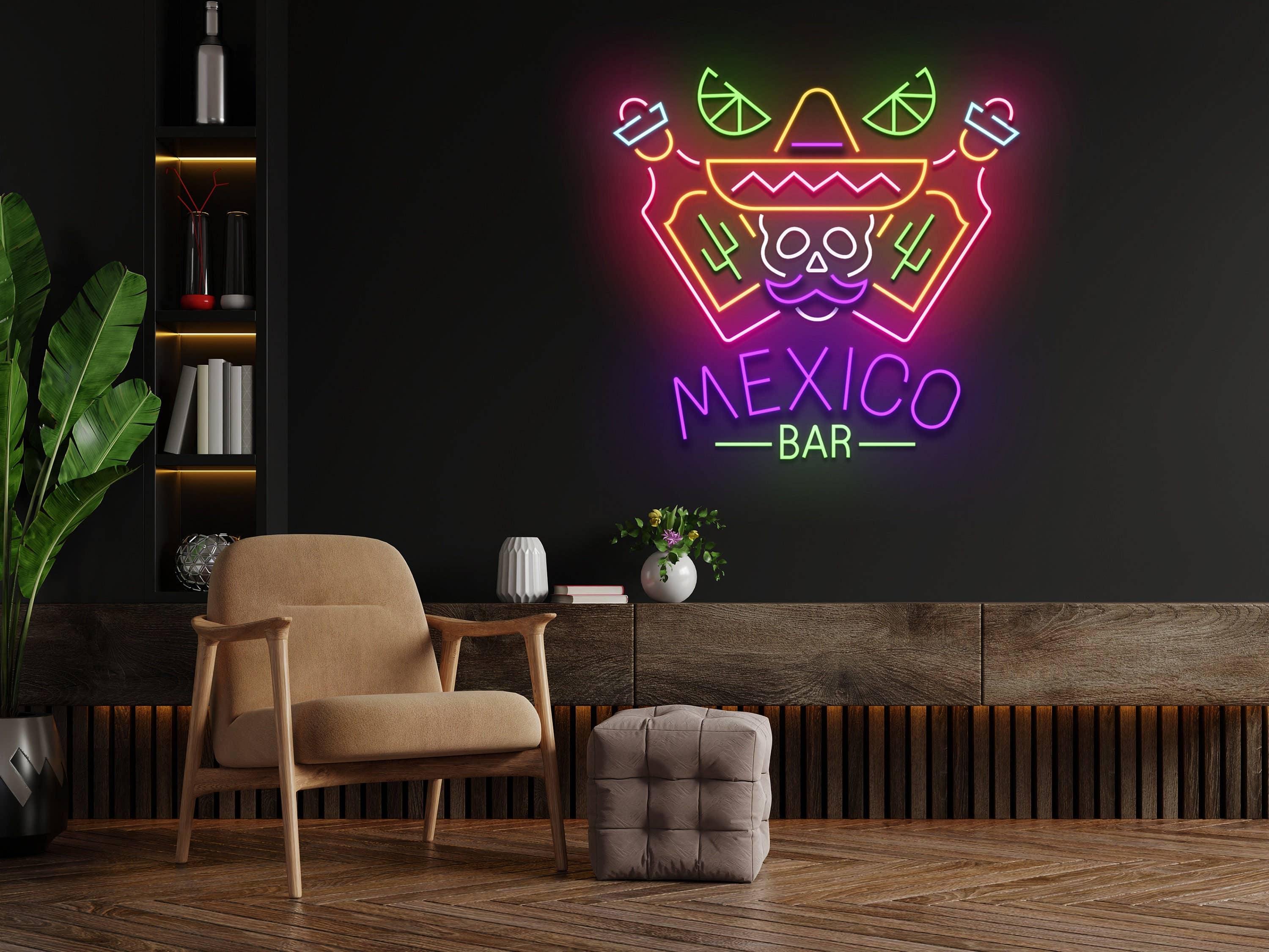 Skull Mexican Bar Neon Sign Bar Pub Wall Decor