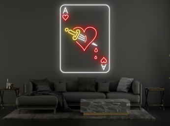 Ace Of Red Hearts Dagger Casino Cards Neon Sign