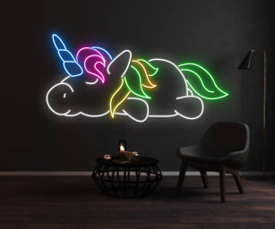 Lazy Colorful Unicorn Neon Sign Kids Room Decor