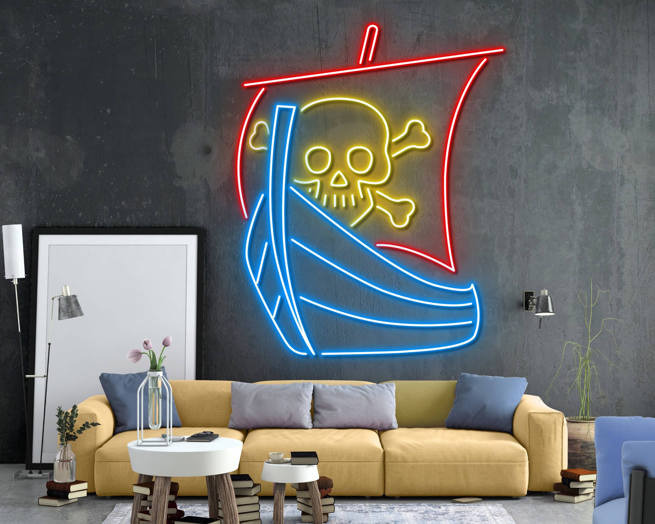 Ship Head Skull Pirate Privateer Neon Led Sign Wall Hanger