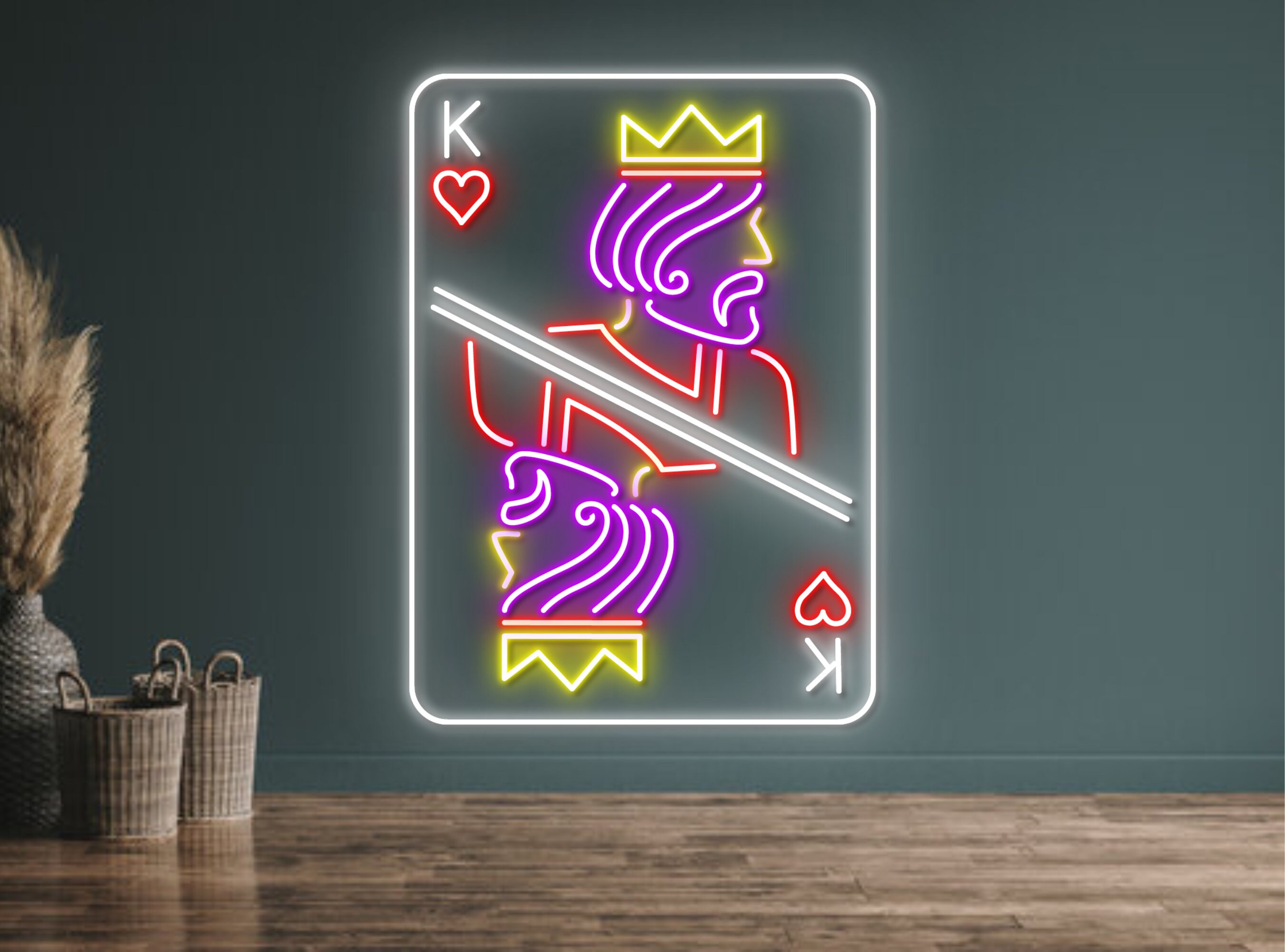 King of Hearts Dagger Casino Cards Neon Sign