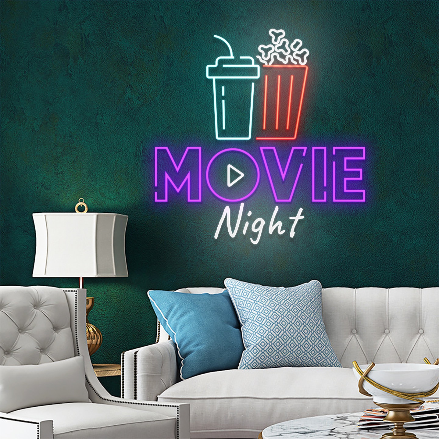 Movie With Popcorn Paper Box Neon Sign Wall Art Decoration