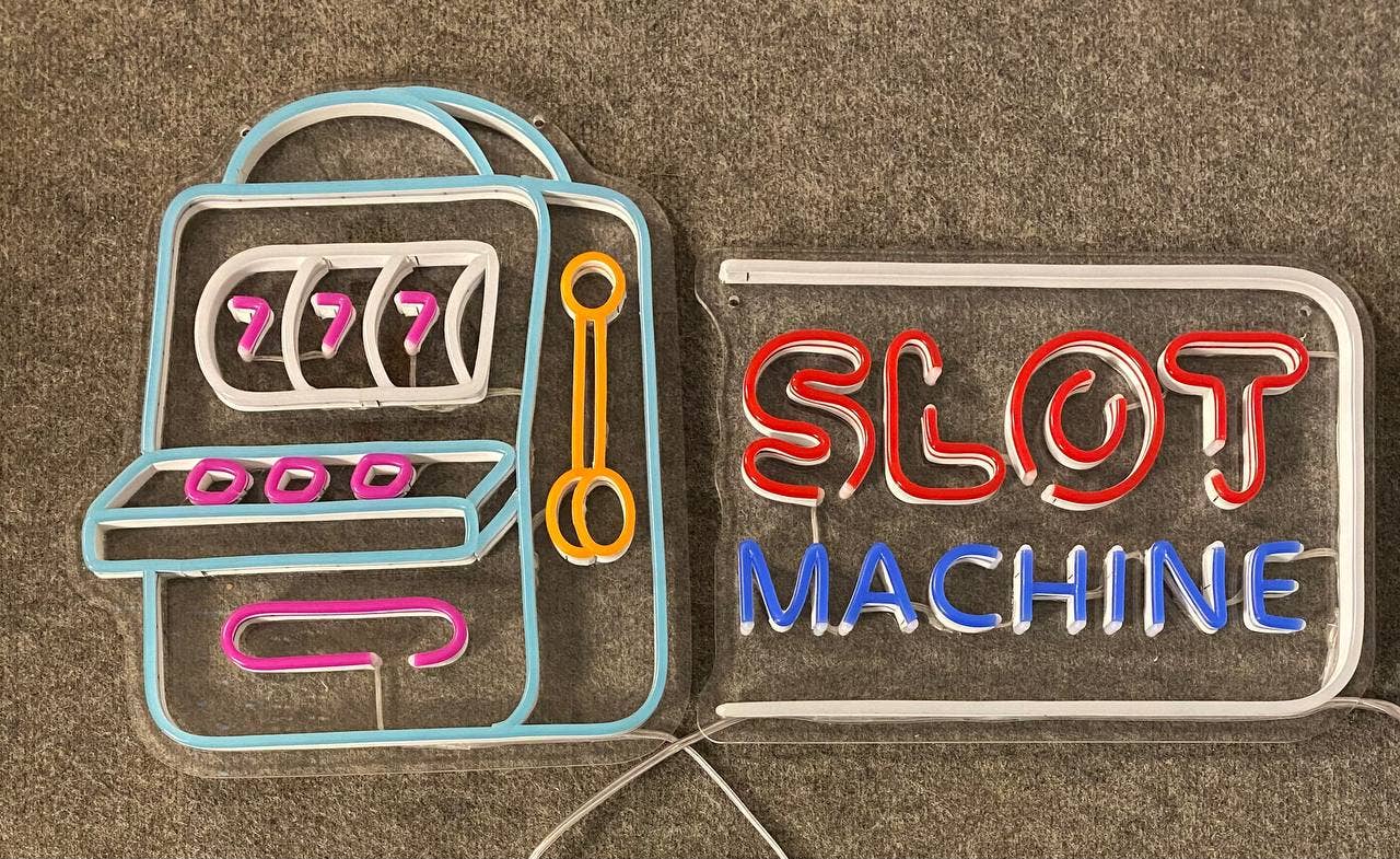 Slot Machine Neon Sign Game Arcade Store Signboard Decor