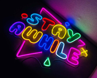 Stay Awhile Neon Sign Game Room Wall Art Decor