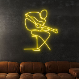 Guitarist Neon LED Sign Play Guitar Line Art Wall Home Decor