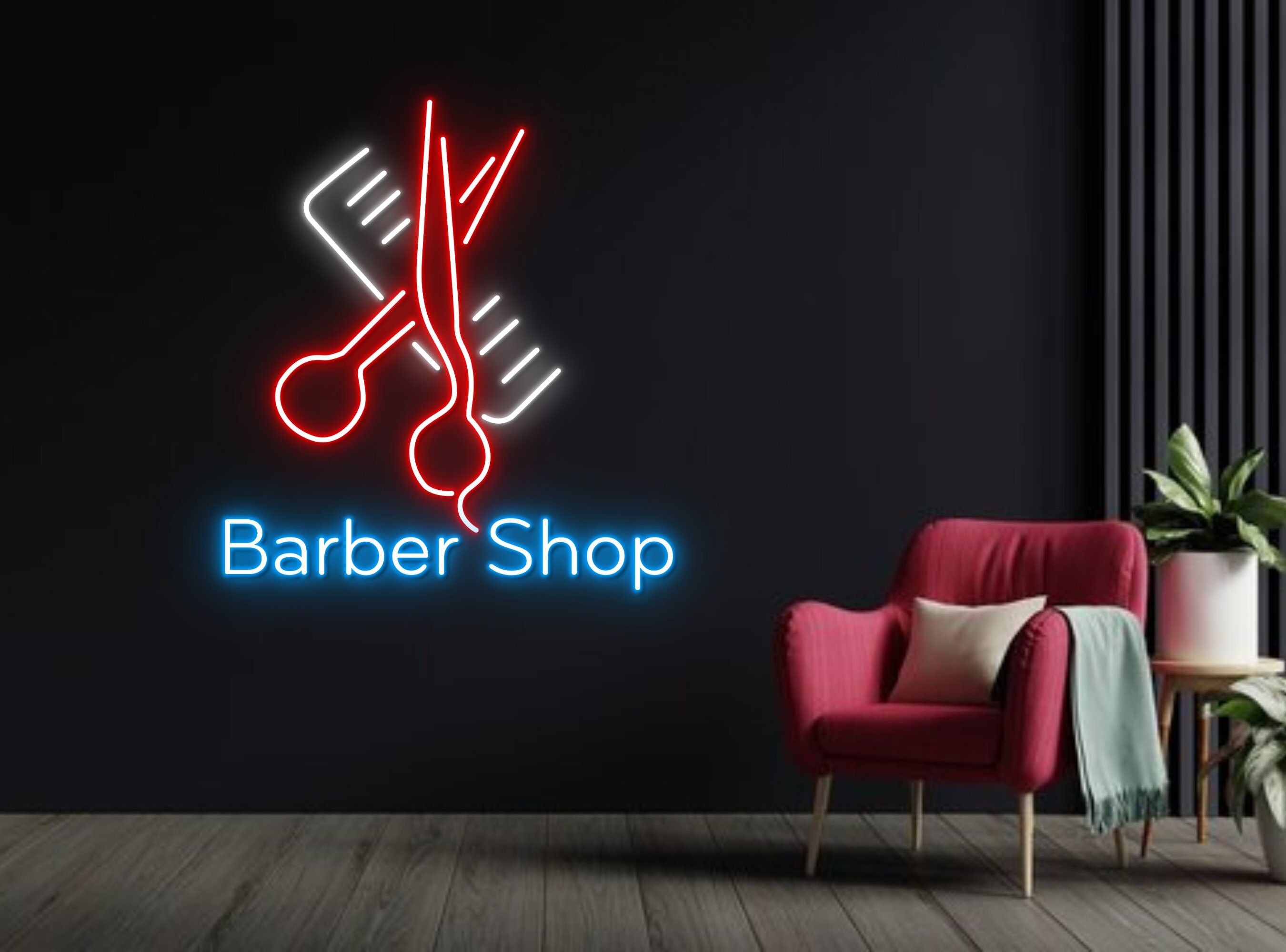 Comb and Scissors Barber Shop Neon Sign