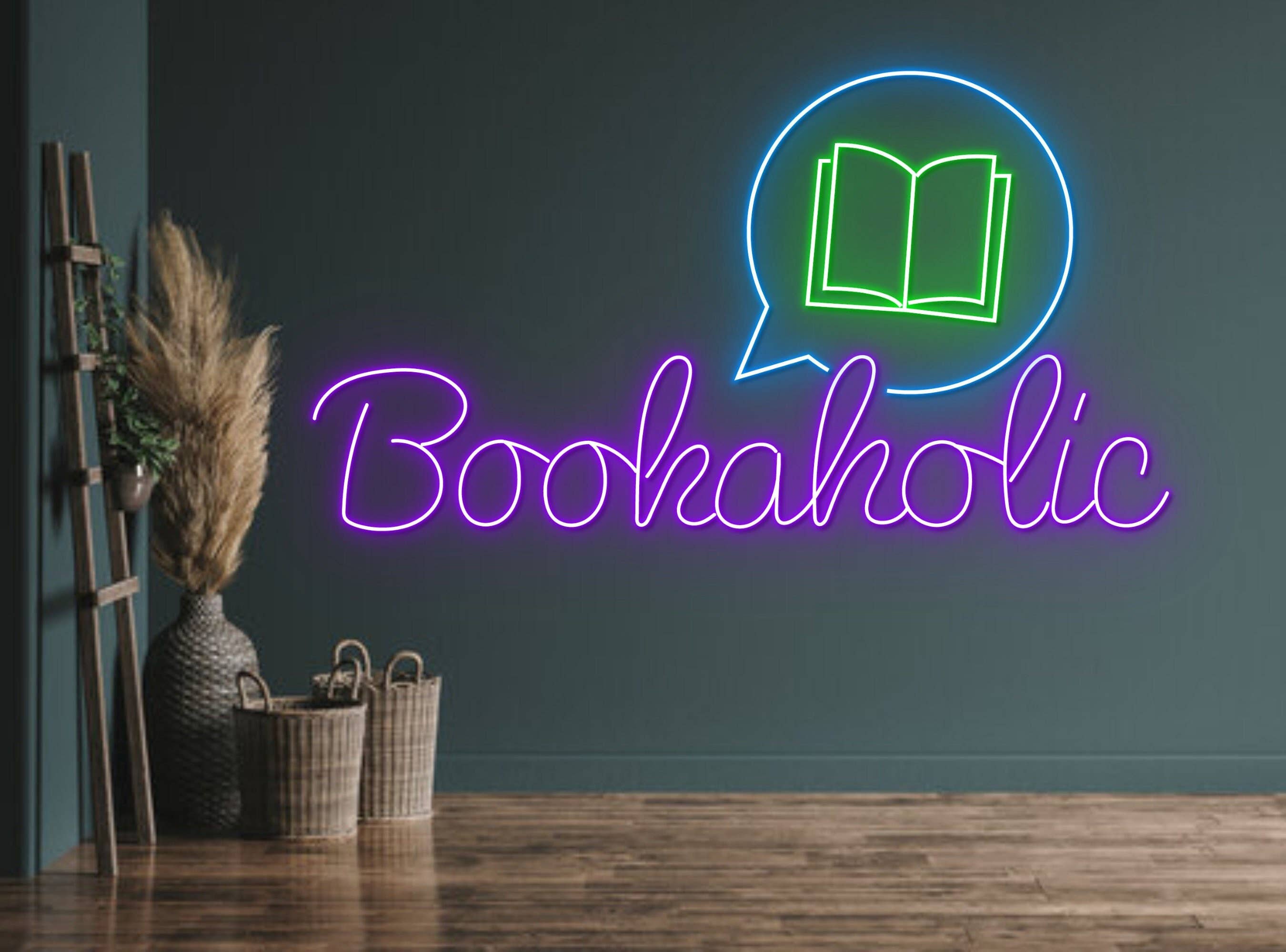 Bookaholic Neon Sign Bookworm Wall Art Decor