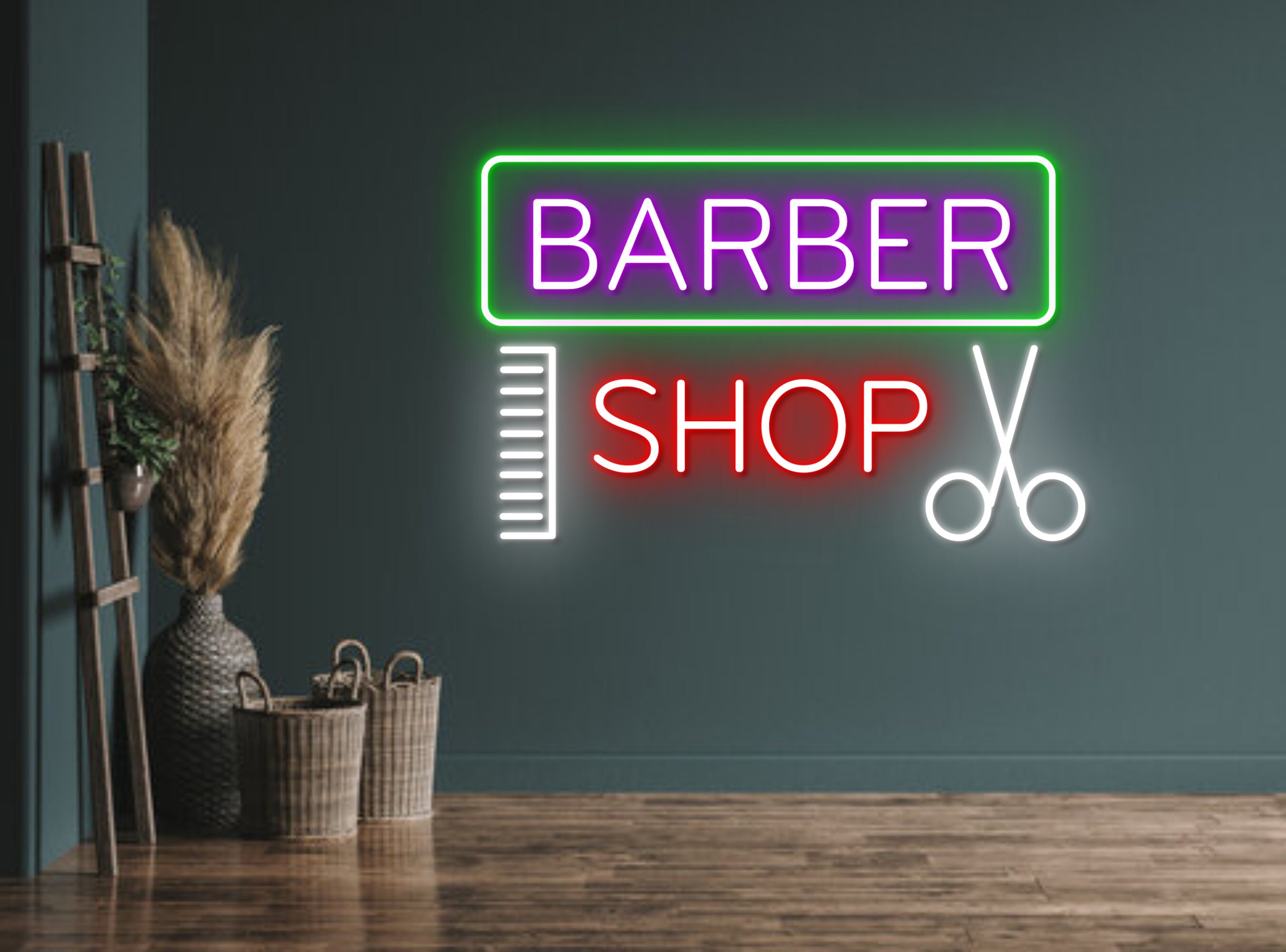 Comb and Scissors Barber Shop Neon Sign