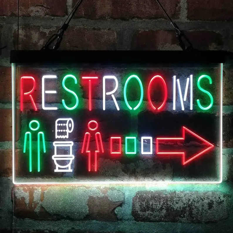 Restroom Sign Toilet Right Arrow Tri-color Neon Sign