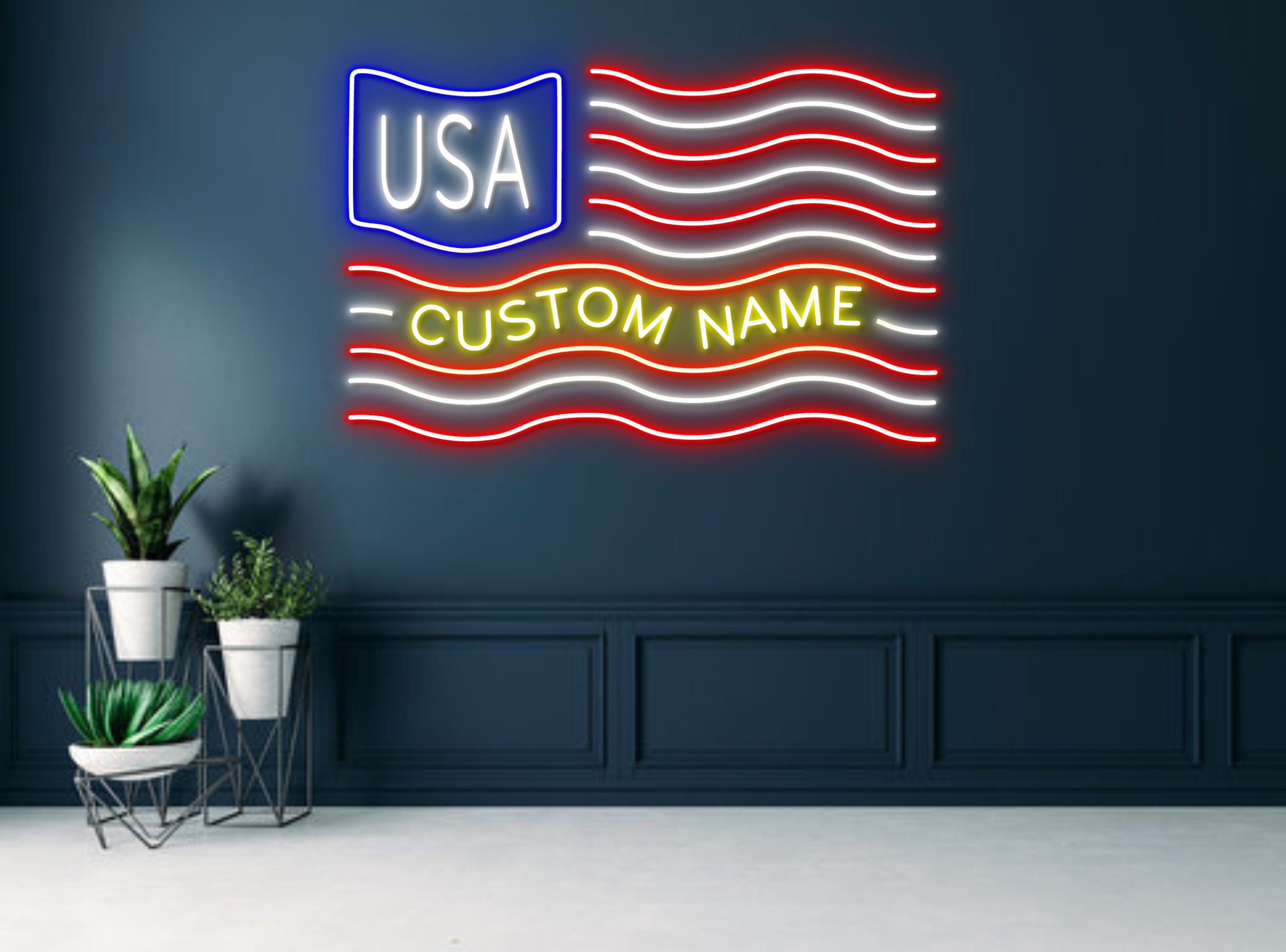 Custom Name US Flag Neon Sign