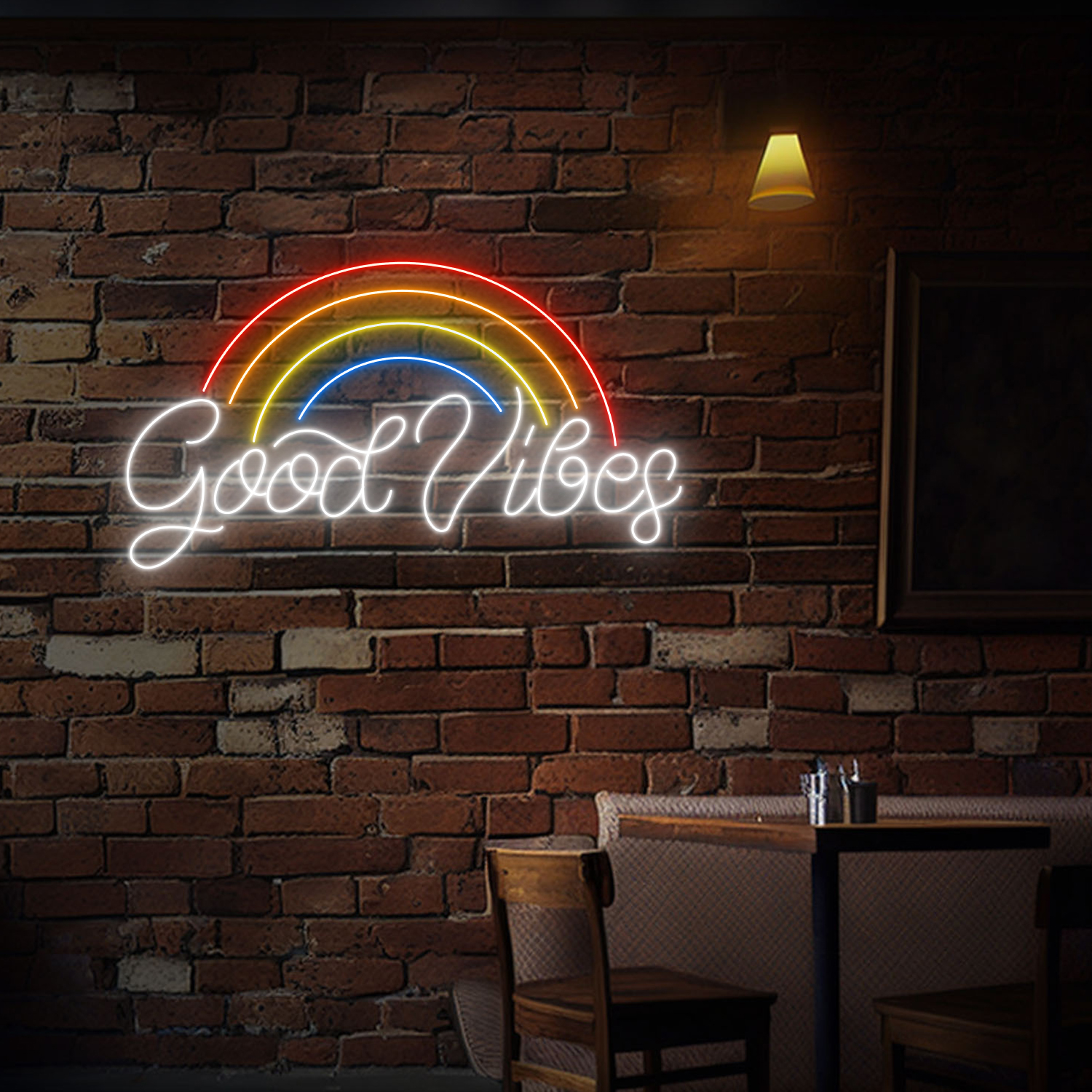 Good Vibes Rainbow Neon Sign Inspirational Quote Wall Decor