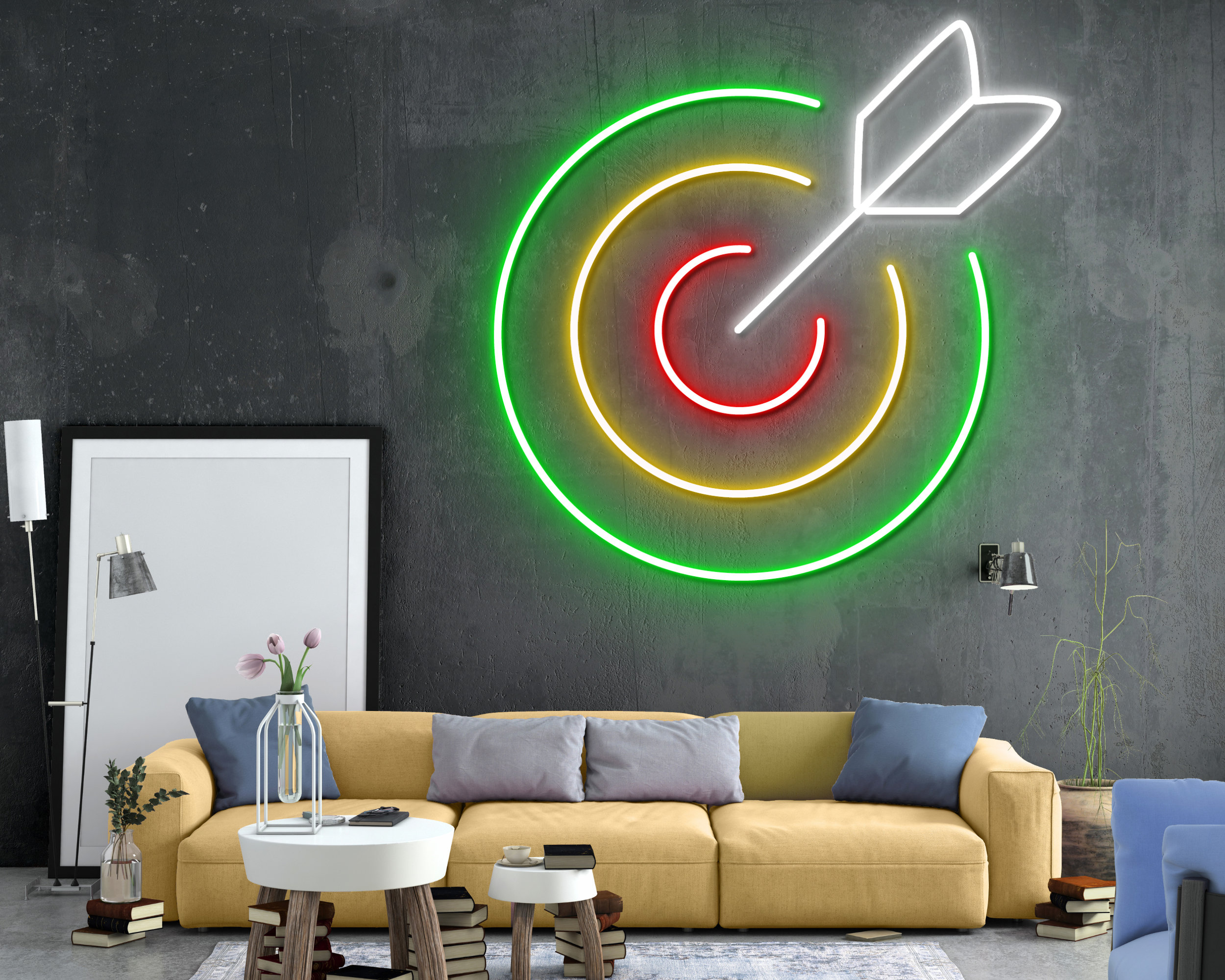 Target With Dart Neon Sign Hanging Sign Wall Art